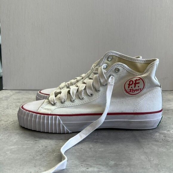 PF Flyers White Canvas Leather Mid Top Lace-Up Sneaker Shoes Unisex US-M7.5 W9 - Picture 3 of 11